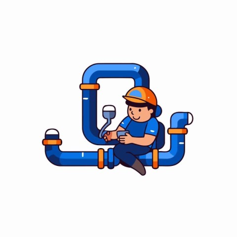 Plumber character with letter Q. Vector illustration in cartoon