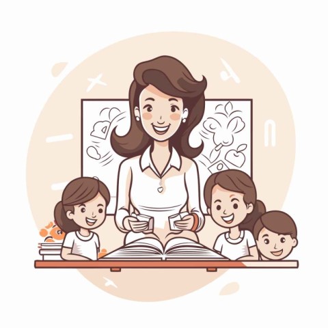 Teacher and students. Vector illustration of a teacher and child