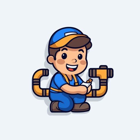 Plumber Cute Character Mascot Vector Icon Illustration Design