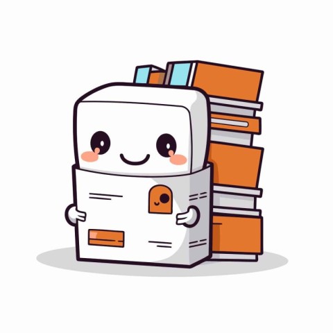 Cute book with stack of books. Vector cartoon character illustra