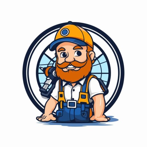 Vector illustration of a plumber in helmet and overalls with wre