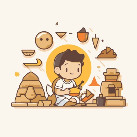 Illustration of a Kid Reading a Book and Preparing to Play Clay