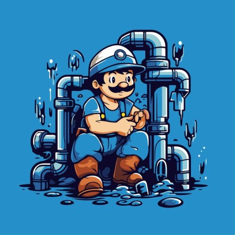 Plumber. Vector illustration. isolated on a blue background. Car