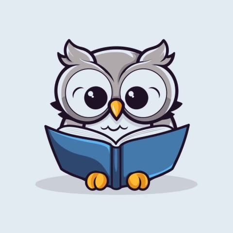 Owl reading a book. Cute cartoon character. Vector illustration.