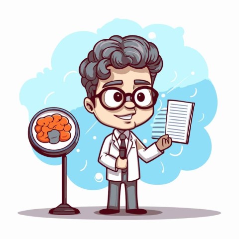 Scientist with a plate of food. Vector cartoon character illustr