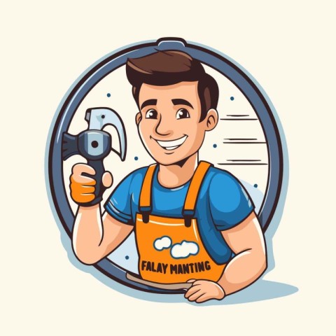 Plumber holding a spanner. Vector illustration in cartoon style.