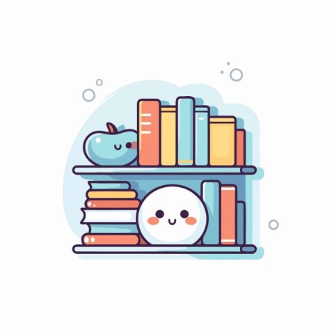 Bookshelves with funny books characters. Vector illustration in