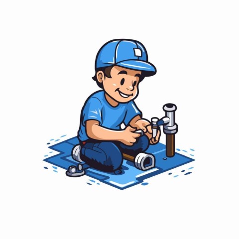 Plumber cartoon character. Vector illustration of a plumber repa