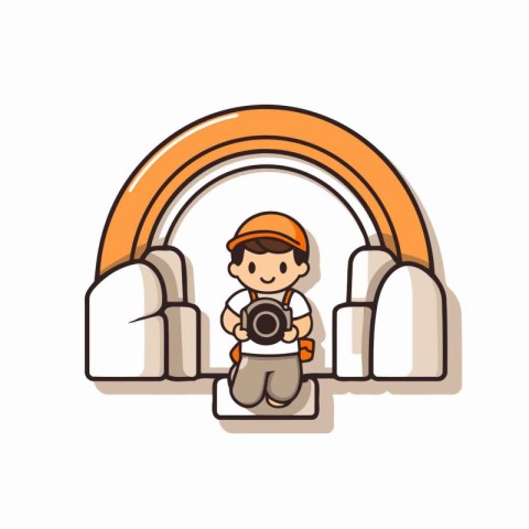 Photographer with camera in the armchair. Flat style vector illu