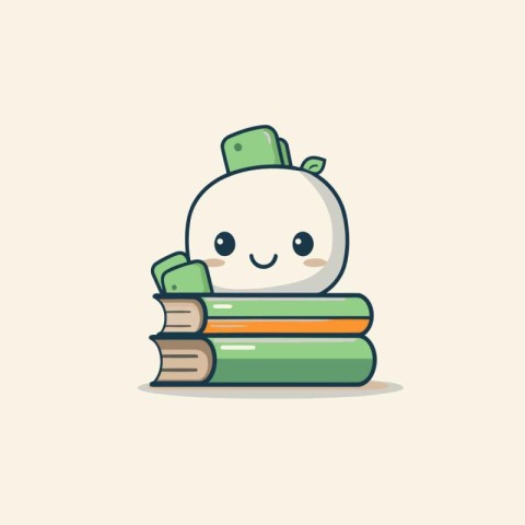 Illustration of a Cute White Radish Character Surrounded by Book