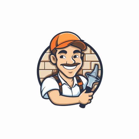 Vector illustration of a plumber holding a spanner in his hand