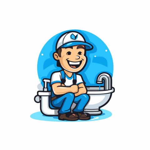 Plumber Smiling Toilet Vector Icon. Plumber Smiling Toilet