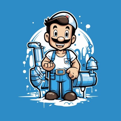 Plumber cartoon character. Vector illustration of a plumber hold