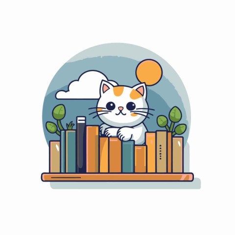 Cute cat on bookshelf icon vector illustration graphic design.