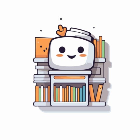 Cute bookshelf with book cartoon character. vector illustration.