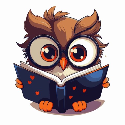 Owl reading a book. Vector illustration isolated on white backgr