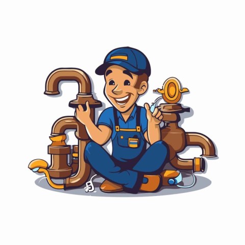 Plumber character with question mark. Vector illustration isolat