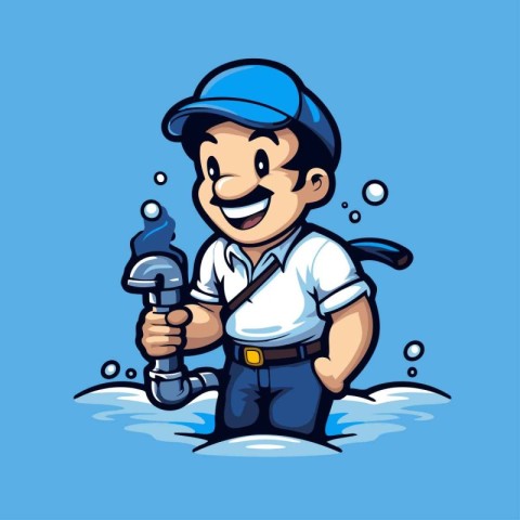 Vector illustration of a plumber with a wrench in his hand.