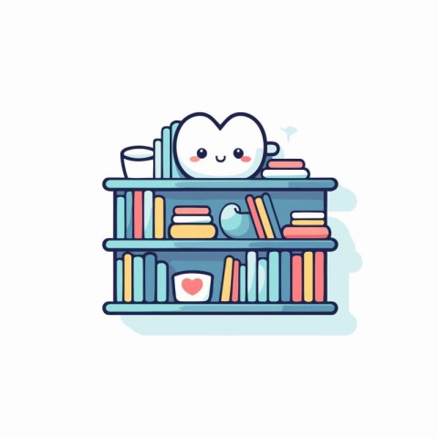 Bookshelves with cute character. Vector illustration in cartoon