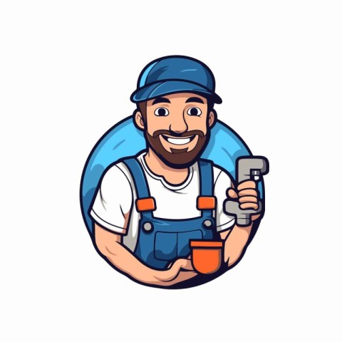 Vector illustration of a plumber holding a drill in his hand.