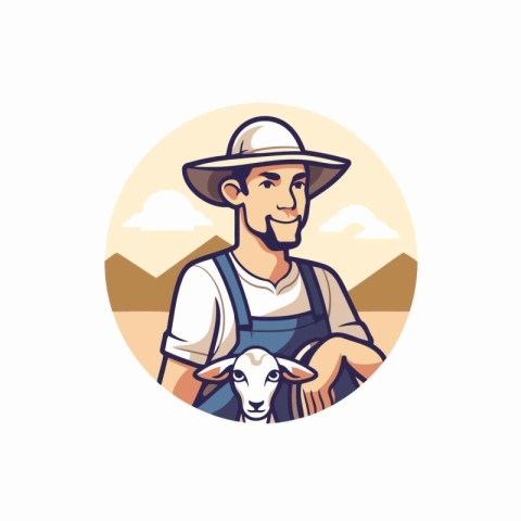 Farmer with a goat. Vector illustration in a flat style.