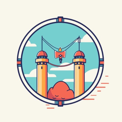 Vector illustration of a lighthouse with clouds in the backgroun