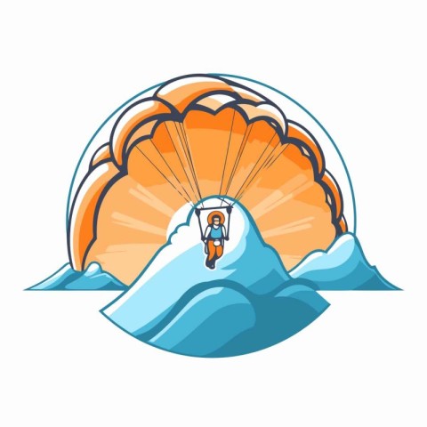 Parachutist on the background of the mountains. Vector illustrat