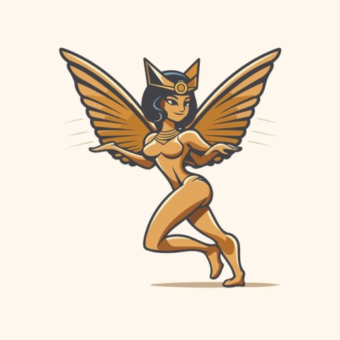 Vector illustration of the Egyptian goddess pharaoh with wings.