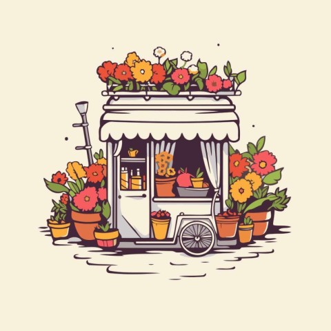 Flower shop. Vector illustration of a flower shop with flowers.