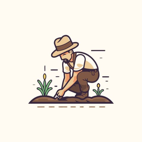 Gardener working in the garden. Vector illustration in flat styl