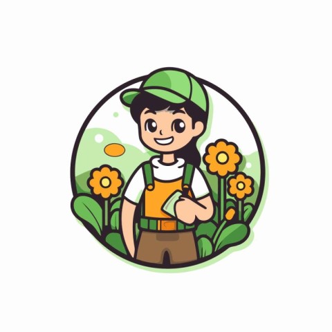 Cute gardener cartoon character vector Illustration on a white b