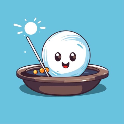 Cute cartoon snowball in bowl. Vector illustration isolated on b