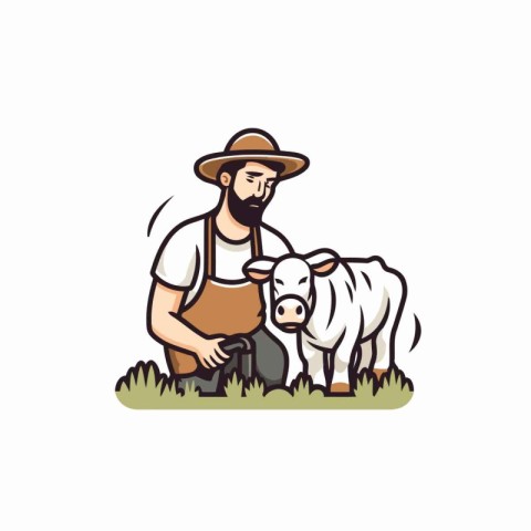 Farmer with a cow. Vector illustration in cartoon style on white