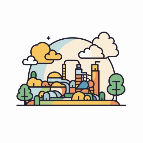 City landscape with buildings and trees. Vector illustration in