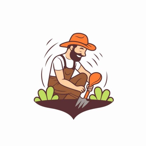 Gardener with pitchfork and apron. Vector illustration.