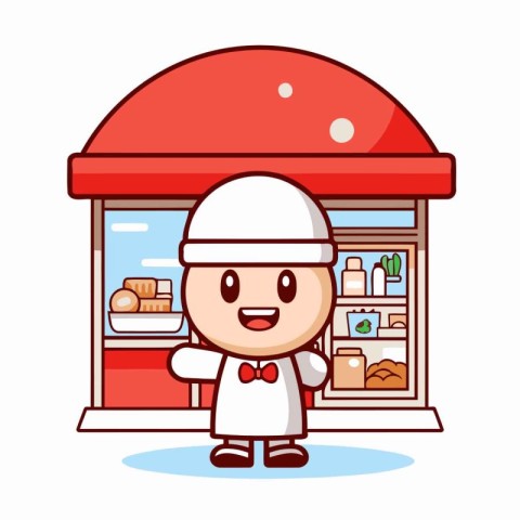 cute baker character with bakery shop design. vector illustratio