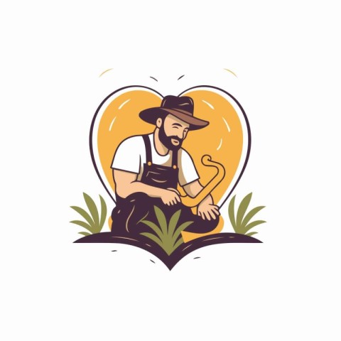 Vector illustration of a gardener in a hat and apron sitting on