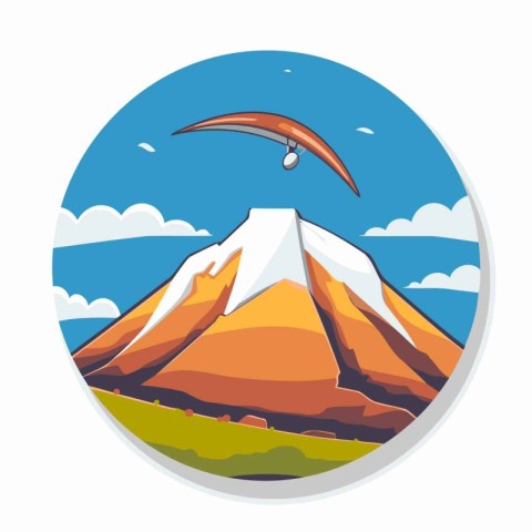 Mountain and paraglider icon. Vector illustration in cartoon sty