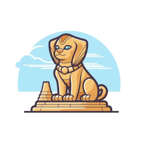 Cartoon illustration of golden dog sitting on the top of the pyr