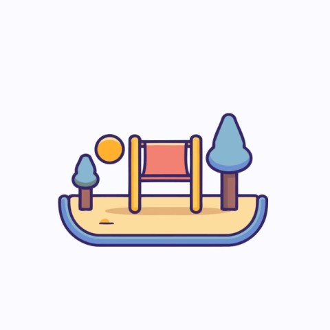 Wooden deck chair in the park. Vector illustration in flat style