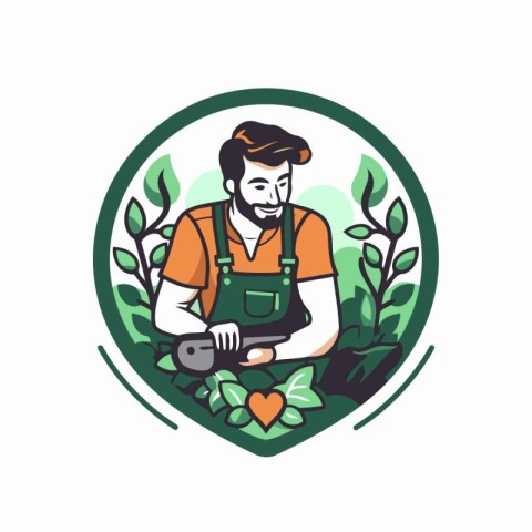 Vector illustration of a gardener holding a camera in his hands