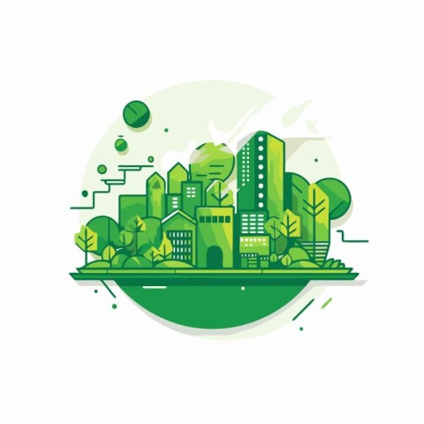 Ecology concept. Green city. Vector illustration in flat style.