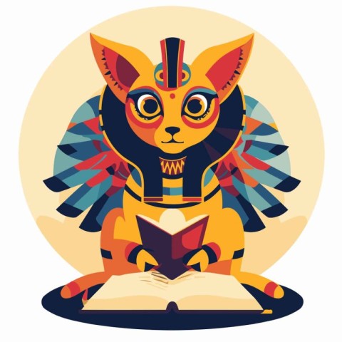 Egyptian pharaoh with book. Vector illustration in flat style.