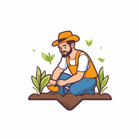 Farmer working in the garden vector Illustration on a white back