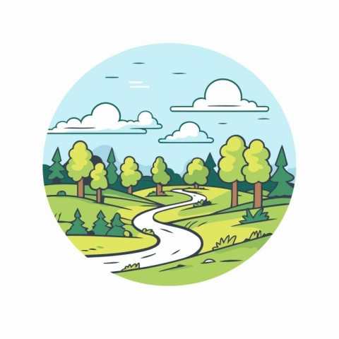 Beautiful landscape with river and forest. Vector illustration i