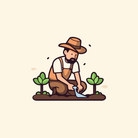 Vector illustration of gardener working in the garden. Flat styl