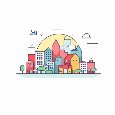 Cityscape with buildings and skyscrapers in flat style. Vector i