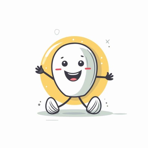 Cute white pill character with happy face. Vector flat cartoon i