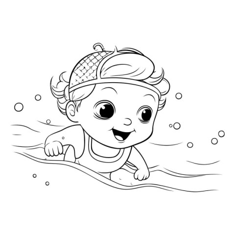 Coloring Page Outline Of a baby swimming. Vector illustration.