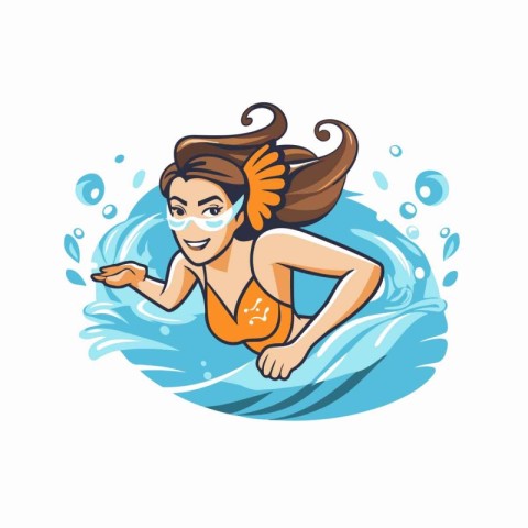 Woman swimming in the pool. Vector illustration in cartoon style